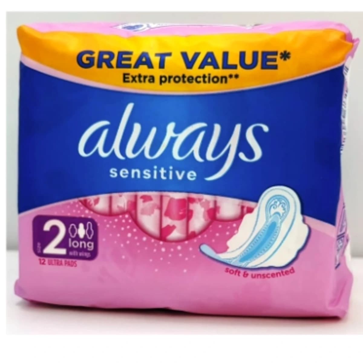 Sensitive Ultra Pads (Size 2 Long with Wings) 12 Ultra Pads